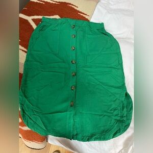 Anthropologie Green Button-Front Midi Skirt
